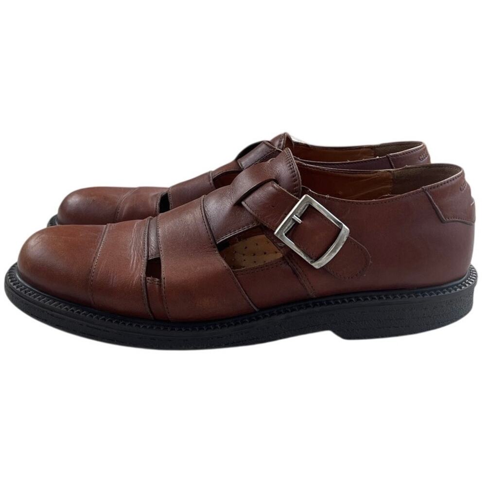 Mens G.H. Bass 6071 Leather Fisherman Sandal 12M Brown Block Heel Buckle